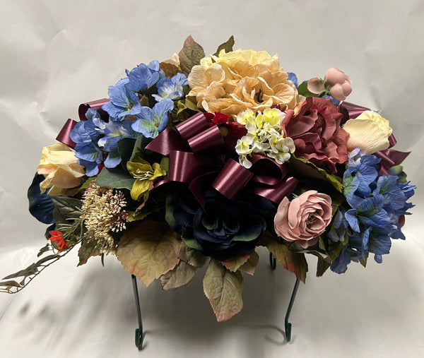 Artificial Stone Saddle - Ivory, Navy, Light Blue and Rose/Burgundy