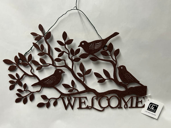 Metal Welcome Sign with Birds