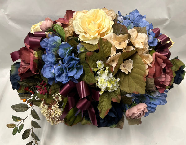Artificial Stone Saddle - Ivory, Navy, Light Blue and Rose/Burgundy