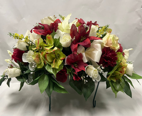 Artificial Stone Saddle -Burgundy, Lime Green and Cream