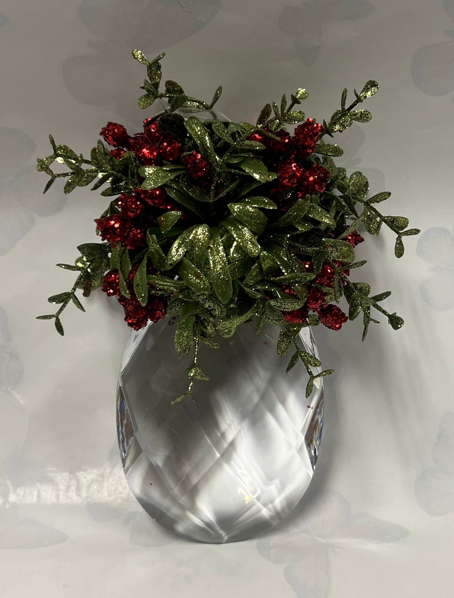 Kissing Krystal -Mistletoe Ornament- Classic Red -Teardrop