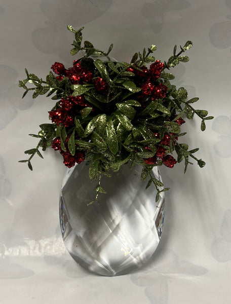 Kissing Krystal -Mistletoe Ornament- Classic Red -Teardrop