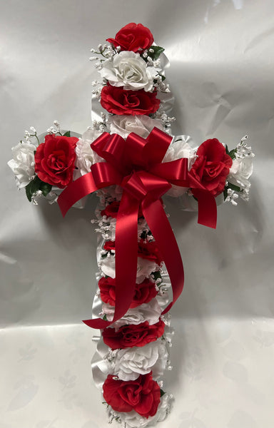 Artificial Memorial / Cemetery Cross -Red and White