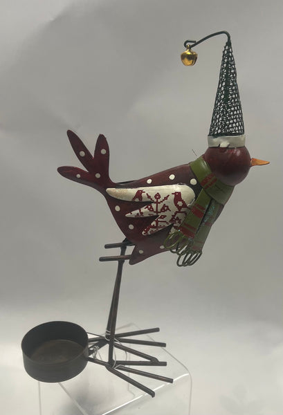Metal Bird Tea Light Candle Holder -Red