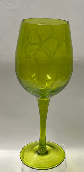 Etched Wine Glass - Floral Spice -Green