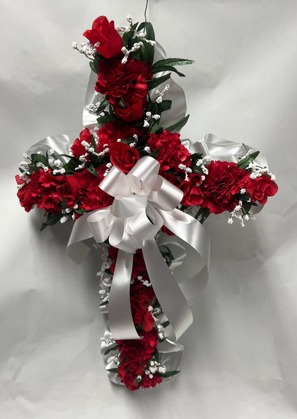 Artificial Memorial / Cemetery Cross -Red