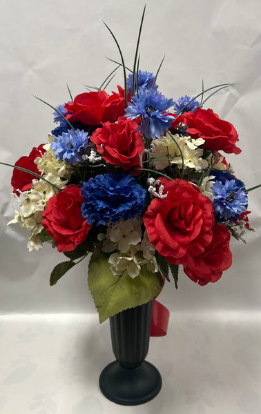 Artificial Cemetery Vase -Red, Dark Blue and Periwinkle
