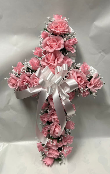 Artificial Memorial / Cemetery Cross -Soft Pink