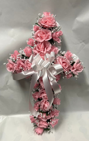 Artificial Memorial / Cemetery Cross -Soft Pink