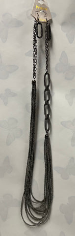 Bead and Chain Necklace/ Earring Set