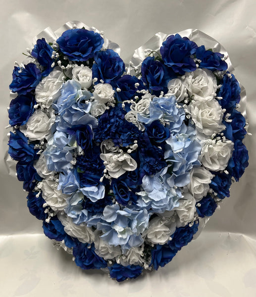 Artificial Memorial / Cemetery Wreath -Dark Blue, White and Light Blue