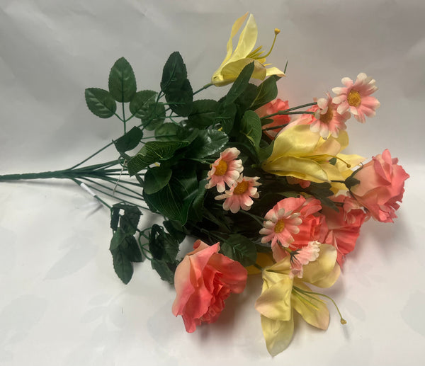 Artificial Rose/ Lily/ Daisy Bush -Coral