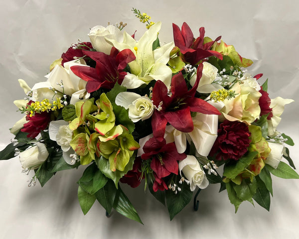 Artificial Stone Saddle -Burgundy, Lime Green and Cream