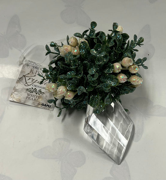 Kissing Krystal -Mini Mistletoe Ornament- White Pearl -Diamond