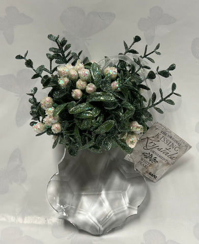 Kissing Krystal -Mistletoe Ornament- Frosted Sugar Plum -Edged Teardrop