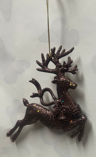 Burgundy Glitter Deer Tree Ornament