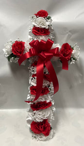 Artificial Memorial / Cemetery Cross -Red and White