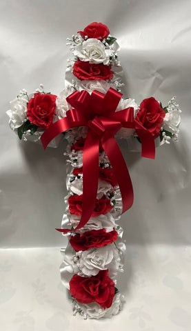 Artificial Memorial / Cemetery Cross -Red and White
