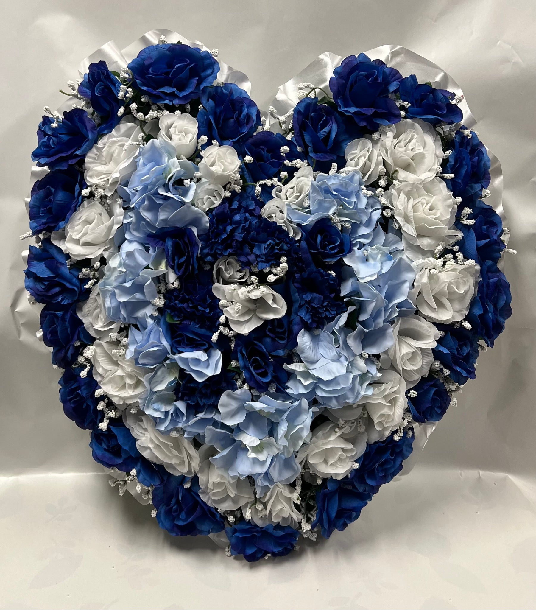 Artificial Memorial / Cemetery Wreath -Dark Blue, White and Light Blue