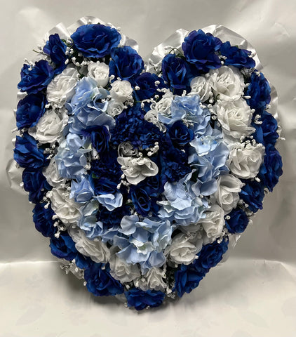 Artificial Memorial / Cemetery Wreath -Dark Blue, White and Light Blue