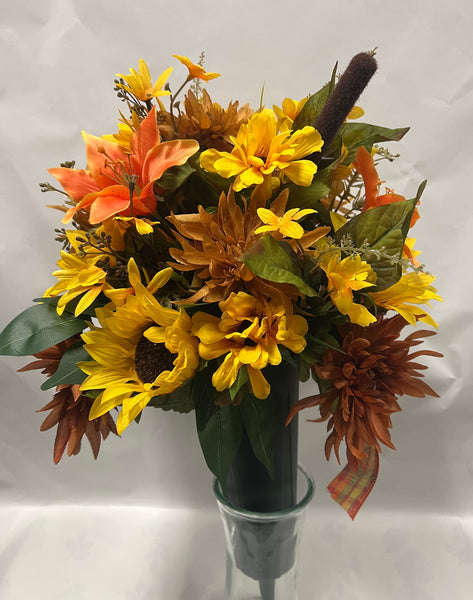 Artificial Cemetery Vase -Golden Yellow, Orange and Brown