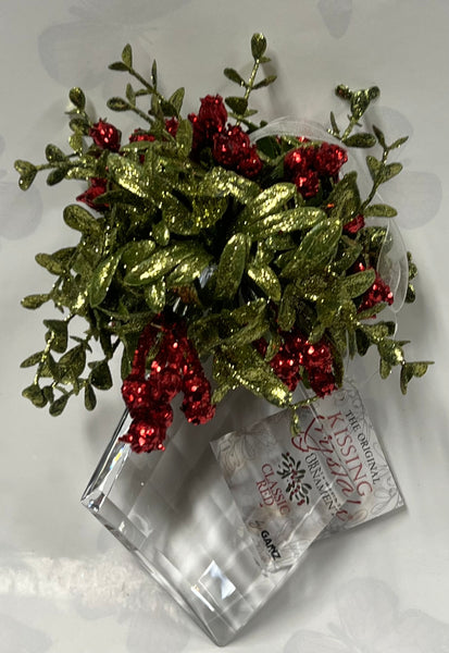 Kissing Krystal -Mistletoe Ornament- Classic Red -Diamond