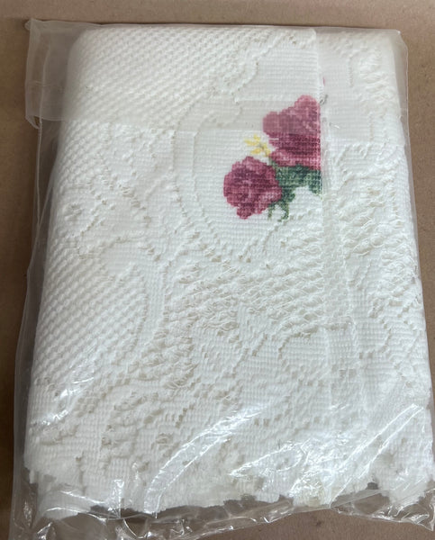 Mantle Scarf -Vintage Rose Cross-With Design -White