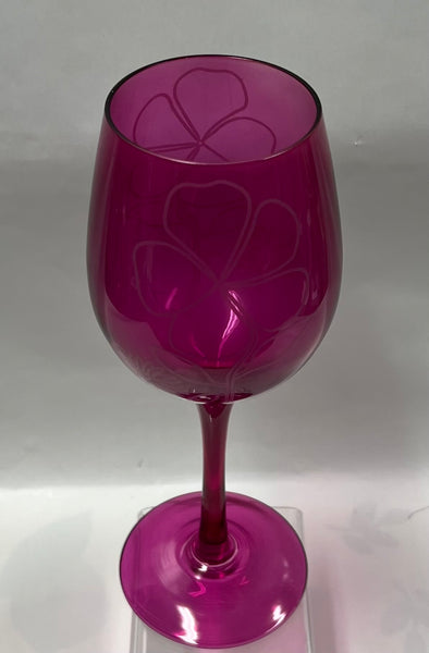 Etched Wine Glass - Floral Spice -Pink