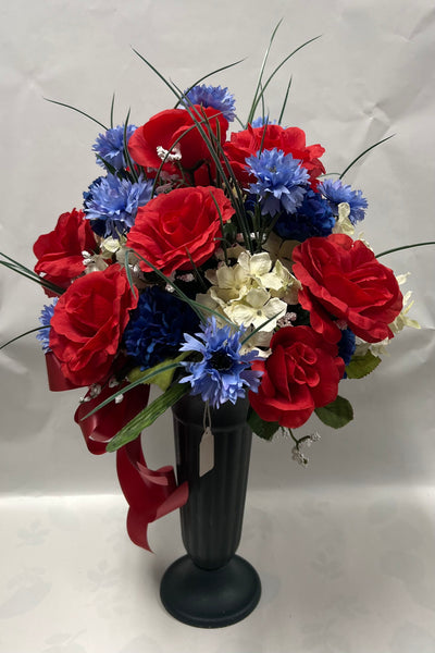 Artificial Cemetery Vase -Red, Dark Blue and Periwinkle