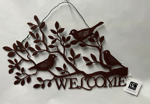 Metal Welcome Sign with Birds