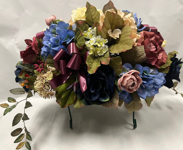 Artificial Stone Saddle - Ivory, Navy, Light Blue and Rose/Burgundy