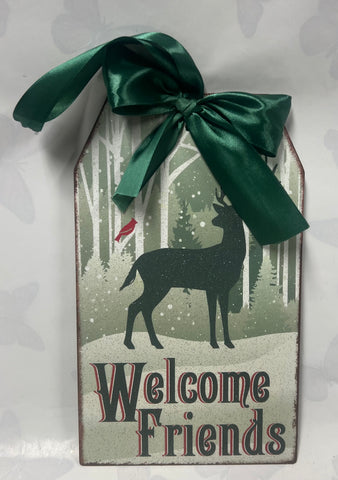 Metal gift tag sign " Welcome Friends"
