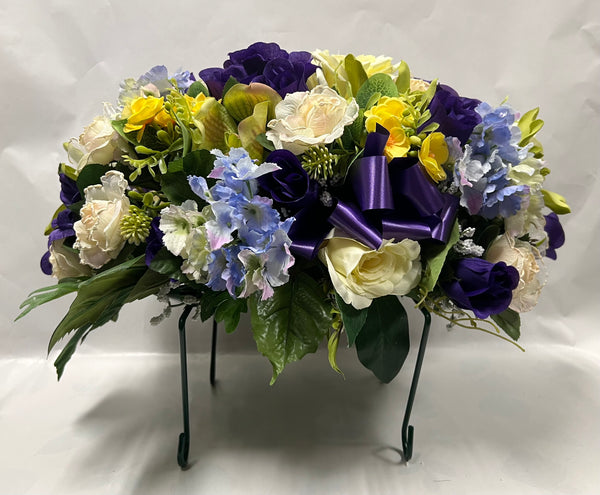 Artificial Stone Saddle - Dark Purple, Cream, Lime Green, Yellow and Light Blue