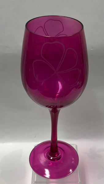 Etched Wine Glass - Floral Spice -Pink