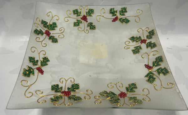 Frosted Holly Candle Plate -Small