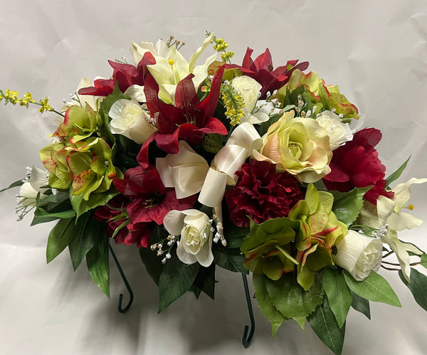 Artificial Stone Saddle -Burgundy, Lime Green and Cream