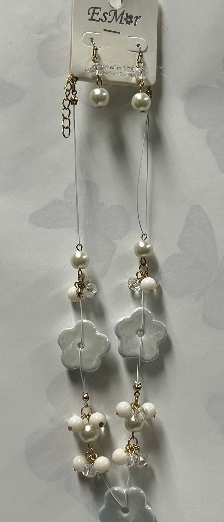 White Flower Necklace/ Earring Set