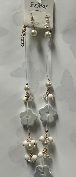 White Flower Necklace/ Earring Set