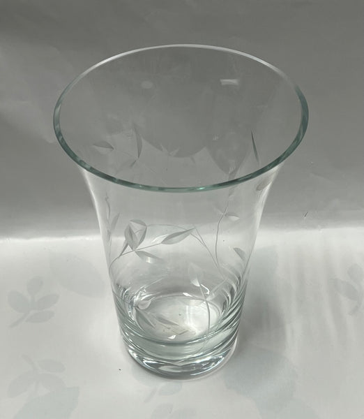 Leaf Etched Glass Vase