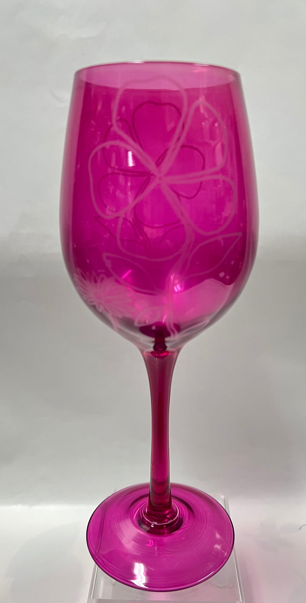 Etched Wine Glass - Floral Spice -Pink
