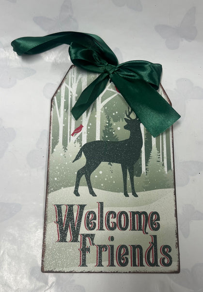 Metal gift tag sign " Welcome Friends"