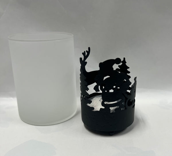 Frosted Santa/ Deer Silhouette Candle Holder