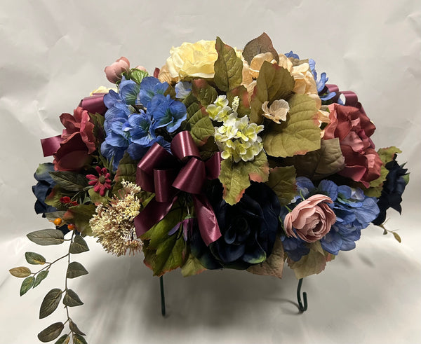Artificial Stone Saddle - Ivory, Navy, Light Blue and Rose/Burgundy