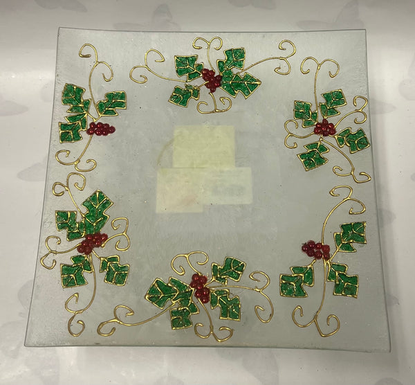 Frosted Holly Candle Plate -Large