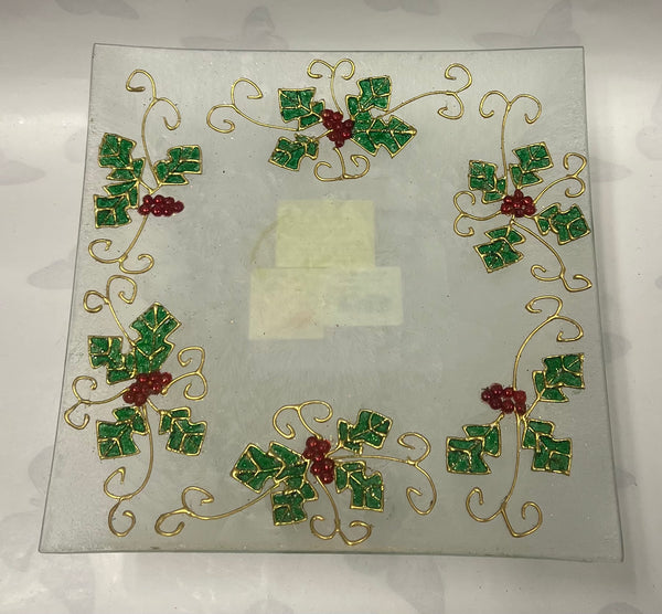 Frosted Holly Candle Plate -Large