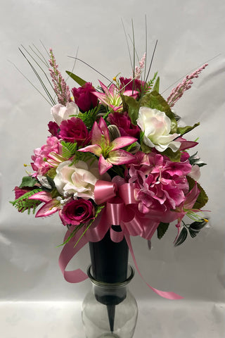 Artificial Cemetery Vase -Fuchsia, Hot Pink, Pink and White