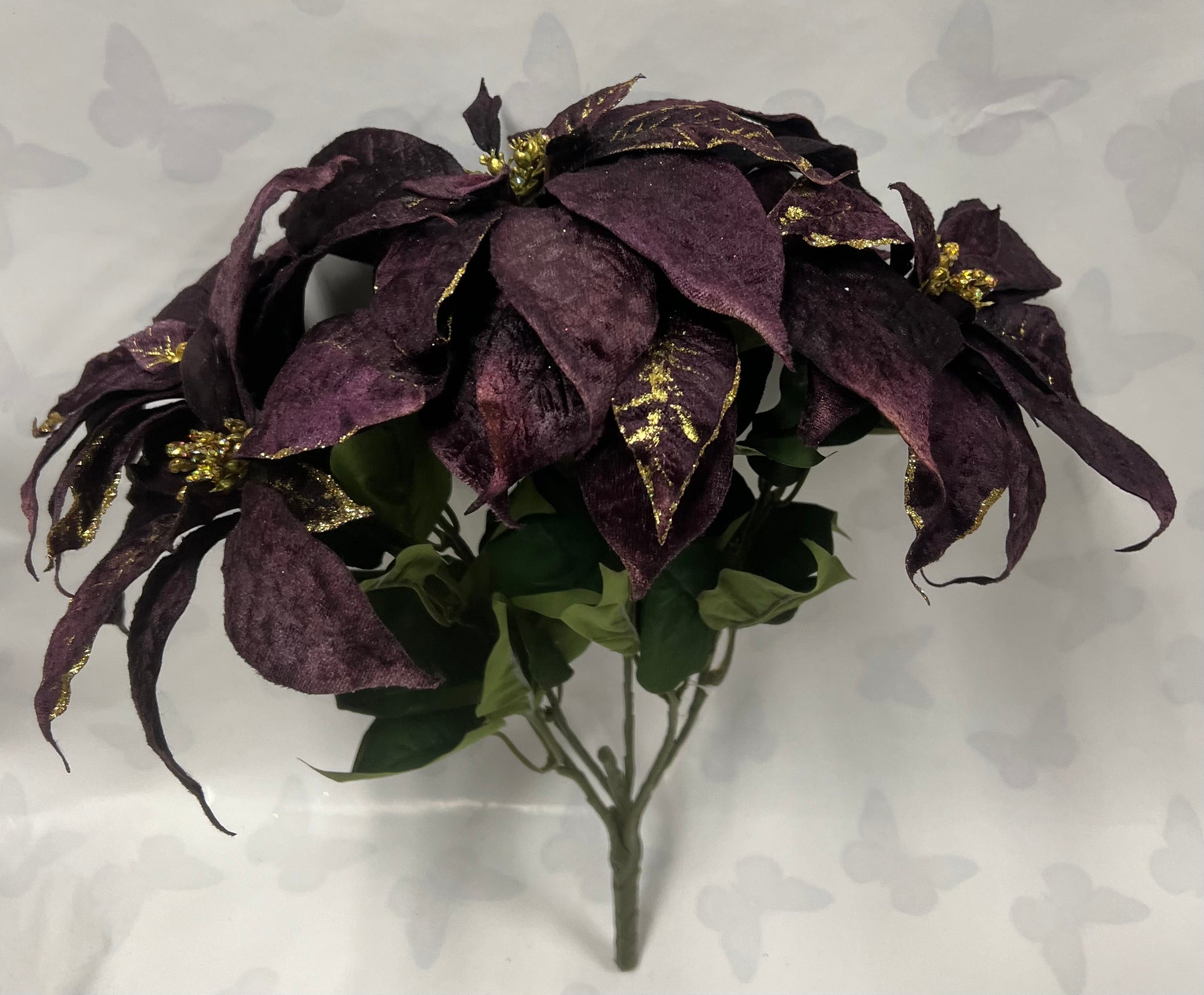 Velvet Glitter Poinsettia Bush- Eggplant