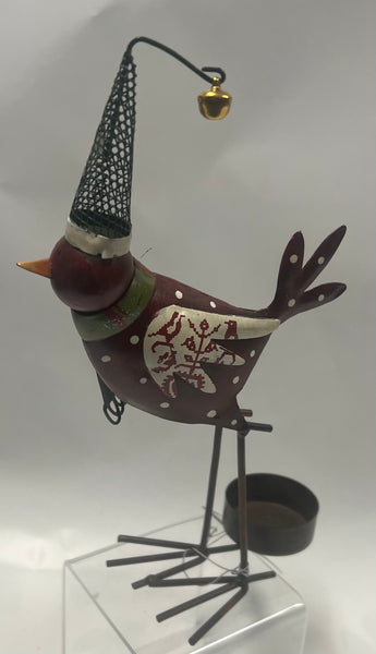 Metal Bird Tea Light Candle Holder -Red