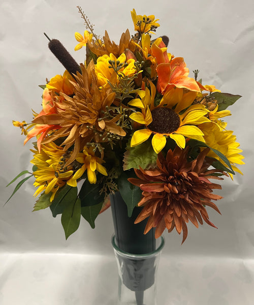 Artificial Cemetery Vase -Golden Yellow, Orange and Brown