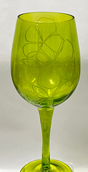 Etched Wine Glass - Floral Spice -Green